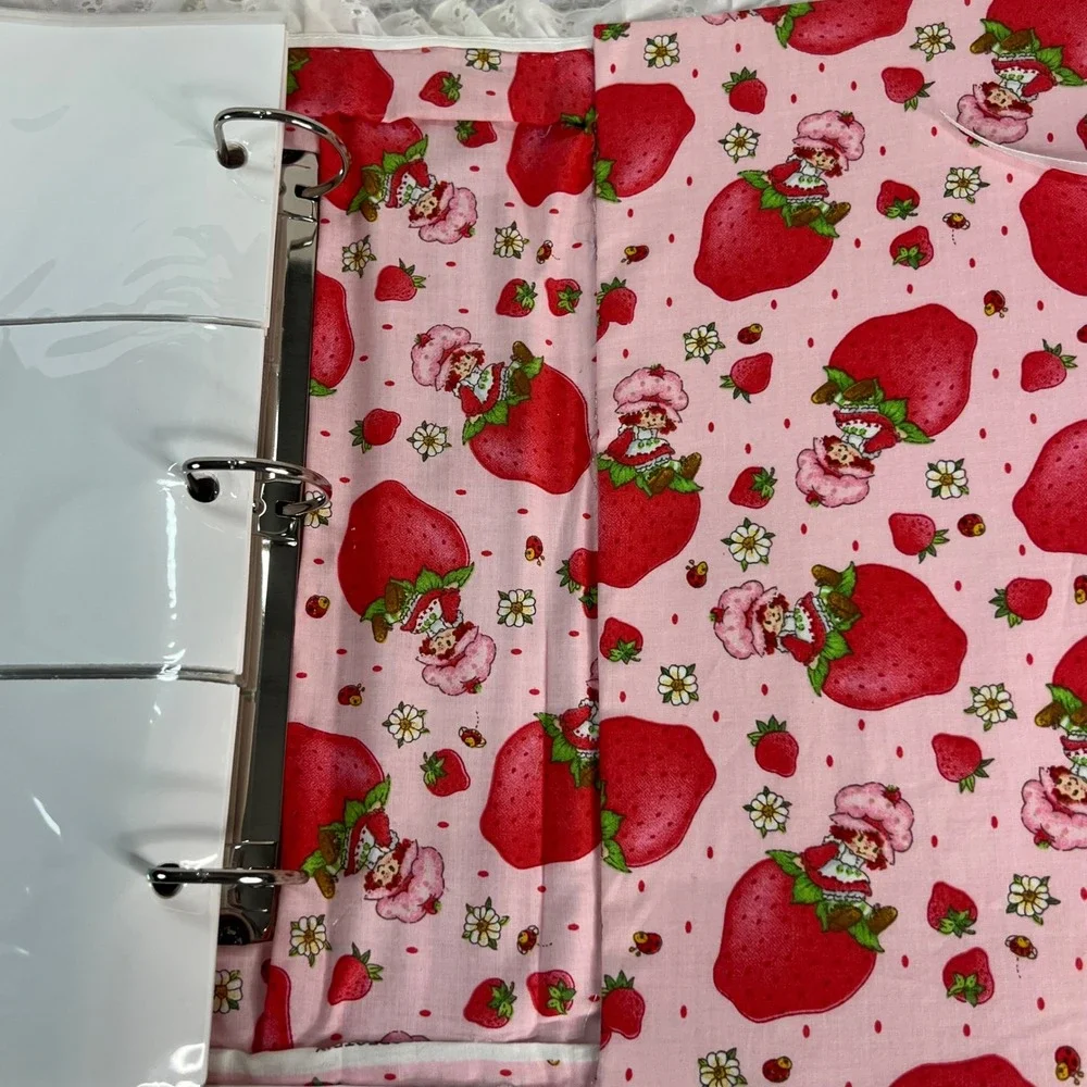 Handmade Strawberry Shortcake Fabric Photo Album 3-Ring‎ Binder Eyelet Lace Pink
